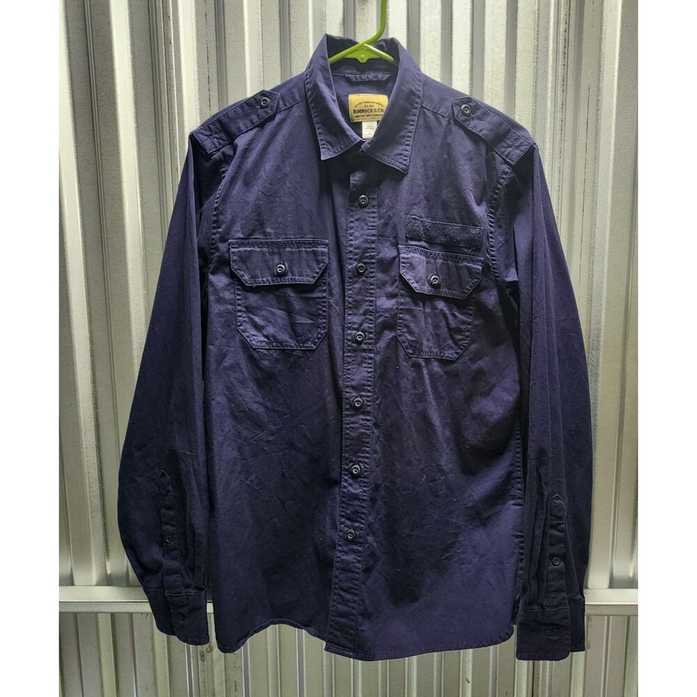 Roebuck & Co Long Sleeve Button Up Men's Flannel Shirt Blue Size M